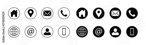 Business card icon set. Contact icons set Vector. contact information, name, address, phone, e-mail, 
location, website, telephone, electric mail and more.