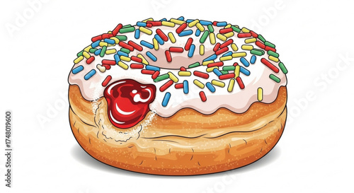 Delicious donut illustration, featuring a sweet treat with colorful sprinkles and a tempting jelly filling, perfect for foodthemed designs