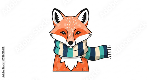 A charming fox with a striped scarf, a delightful illustration that captures the essence of winter warmth and playful charm