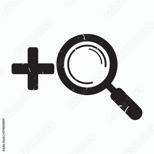 Magnifying Glass Icon: A distressed magnifying glass icon, set against a clean background, symbolizes the act of seeking knowledge, analysis, and detailed observation. 