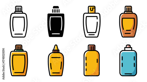 Vector art of collection of various shampoo bottles and cosmetic containers
