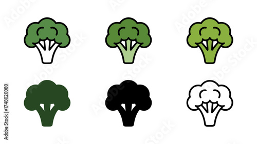 Vector art of collection of broccoli icons in various styles