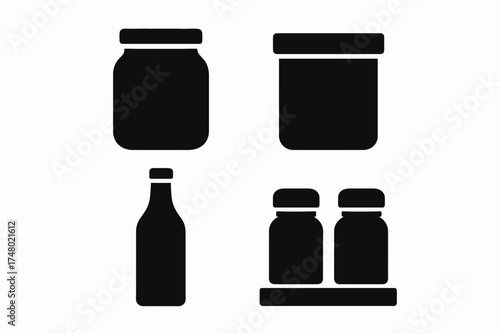 Simple icons of jars and bottles on white background