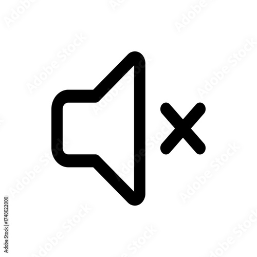 Black and white illustration of a speaker with an x symbol indicating the volume is turned off or muted icon
