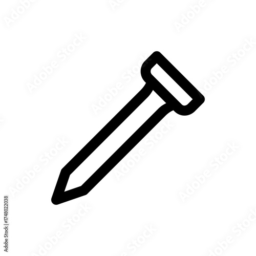 Illustration of a nail with a flat head and a pointed tip in a simple black outline on a white background