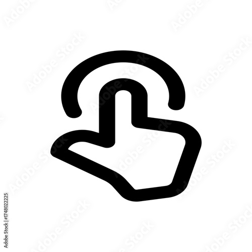 Black outline of a hand pointing upwards with a curved line above the finger indicating touch action