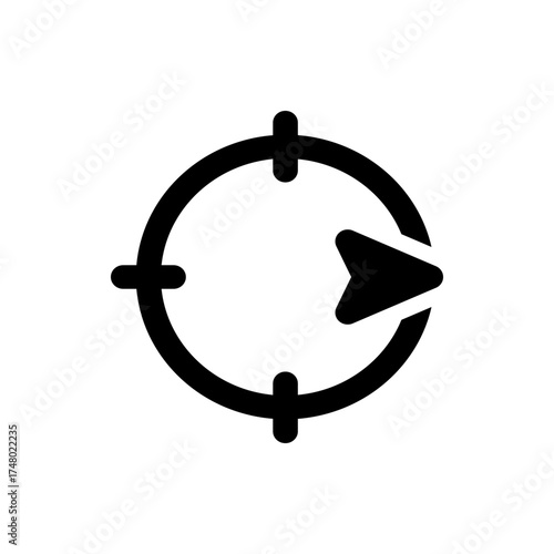 Black circular target with crosshairs and an arrow pointing to the right side of the frame icon design
