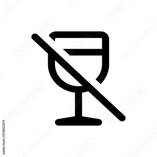 Illustration of a black wine glass with a line through it indicating no alcohol or a prohibition symbol