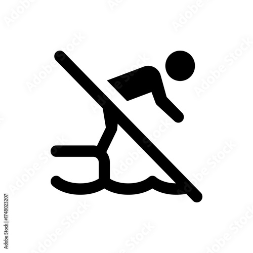 Illustration of a no diving sign with a person diving into water with a line through the person icon symbol