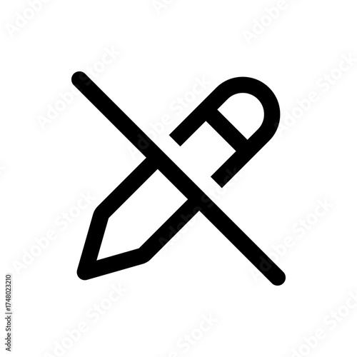 Pencil icon with a line through it indicating deletion or removal in a simple black and white design style