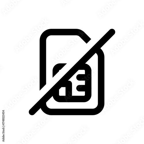 Illustration of a sim card with a diagonal line through it indicating no sim card or sim card not detected
