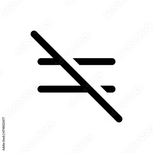 Illustration of a not equal sign with two horizontal lines crossed by a diagonal line in black color