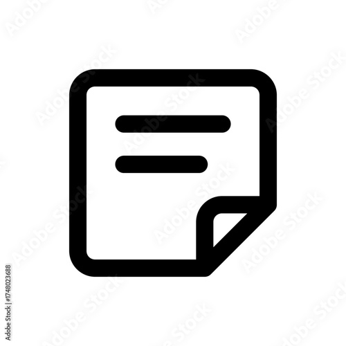 Illustration of a document with rounded corners and two lines of text with a folded corner design element