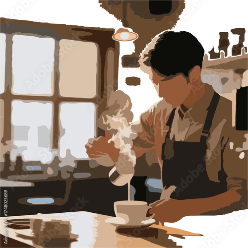 A barista is pouring coffee into a cup.