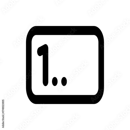 Black outlined rectangle with rounded corners containing a digit one and two dots inside the shape design
