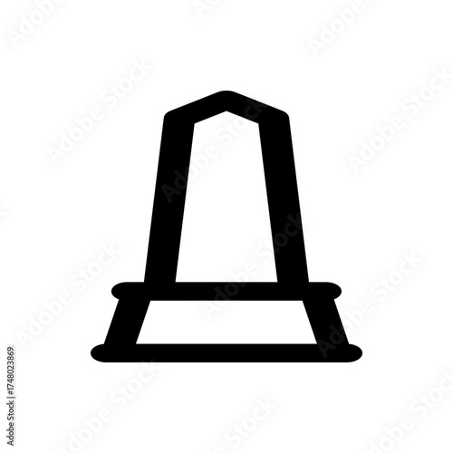 Illustration of a black obelisk with a pointed top and a thick base on a white background showing structure 100
