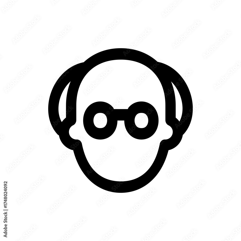 Fototapeta premium Illustration of a bald head with round glasses and large ears in a minimalist black and white style