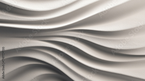 Smooth gypsum sculptural wall with deep grooves, abstract wave pattern, modern interior design, soft white texture, elegant decorative surface, contemporary style