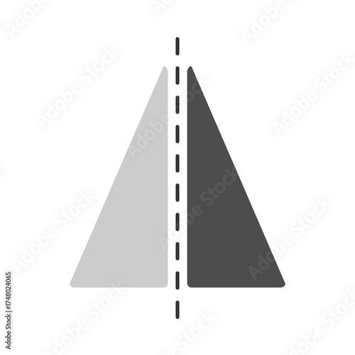 Symmetry and Reflection Concept: Two Triangles Divided by a Dashed Line, Representing Balance and Contrast