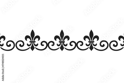 Elegant floral border with fleur-de-lis design in black silhouette