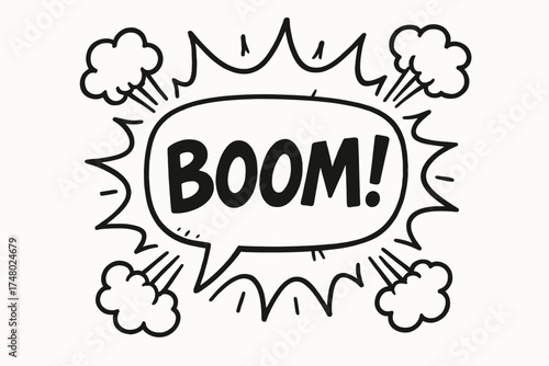 Comic style explosion graphic with boom text in speech bubble