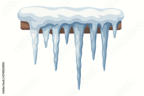 Icicles hanging from roof edge on winter day