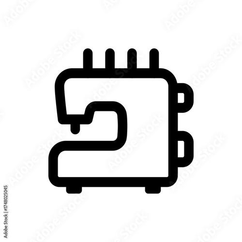 Illustration of a sewing machine with a simple black outline and rounded edges on a white background