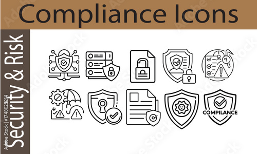 Conceptual graphic representing security and risk management Compliance with icons and symbols isolated on white background