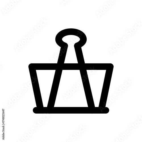 Illustration of a black binder clip with a rounded handle and angled arms on a white background visual