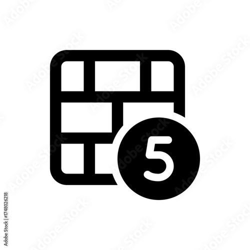 Black calendar icon with horizontal lines and a circle containing the number five on the lower right side