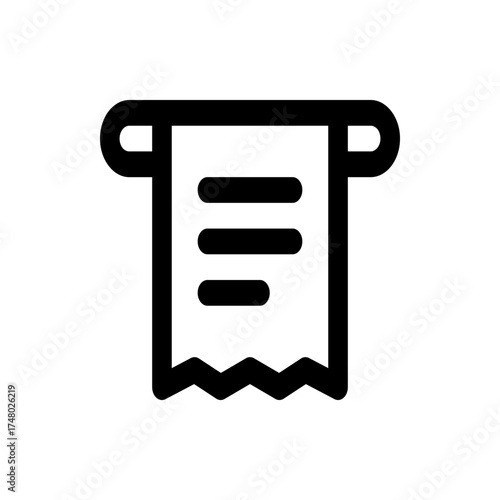 Black outline icon of a receipt with three horizontal lines and a jagged bottom edge on a white background
