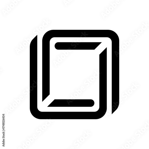 A black and white illustration of a three dimensional rectangular shape with rounded edges and a shadow effect