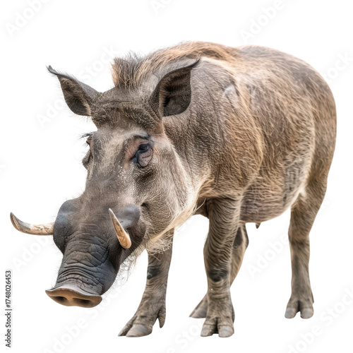 Warthog standing, side view wildlife animal isolated on Transparent Background