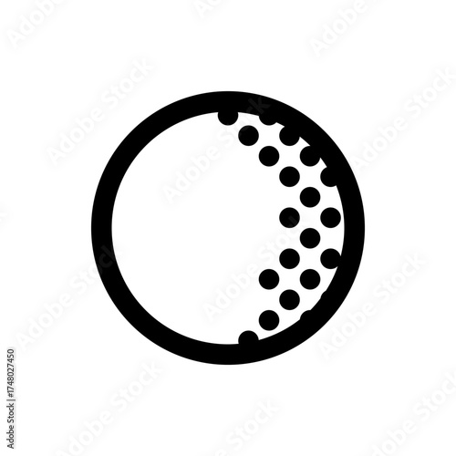 Illustration of a golf ball with dimples on one side and a thick black outline against a white background