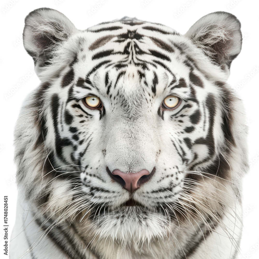 Fototapeta premium Majestic white tiger portrait with striking eyes and detailed fur