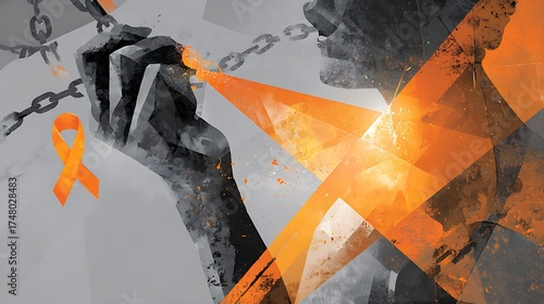 Anti-Violence & Gender Equality Campaign (16 Days of Activism) Visual: A hand breaking a chain, orange ribbon, gender symbols silhouette