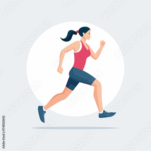 Illustration of a fit woman running in athletic wear, depicting a healthy lifestyle and exercise.