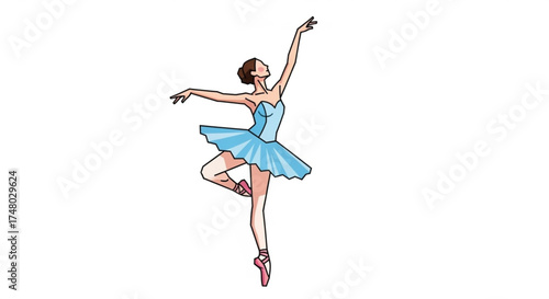 A graceful ballerina in a blue tutu strikes a pose on a, her elegant form and fluid movement captured in a stunning illustration