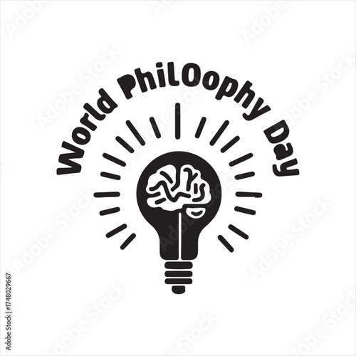 World Philosophy Day Light Bulb Brain Concept Design,
Minimalist World Philosophy Day Vector Illustration
