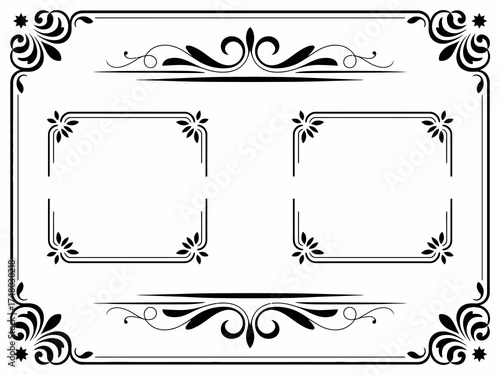 Vintage calligraphy ornament collection featuring elegant borders, decorative corners, and flourishes for classic design