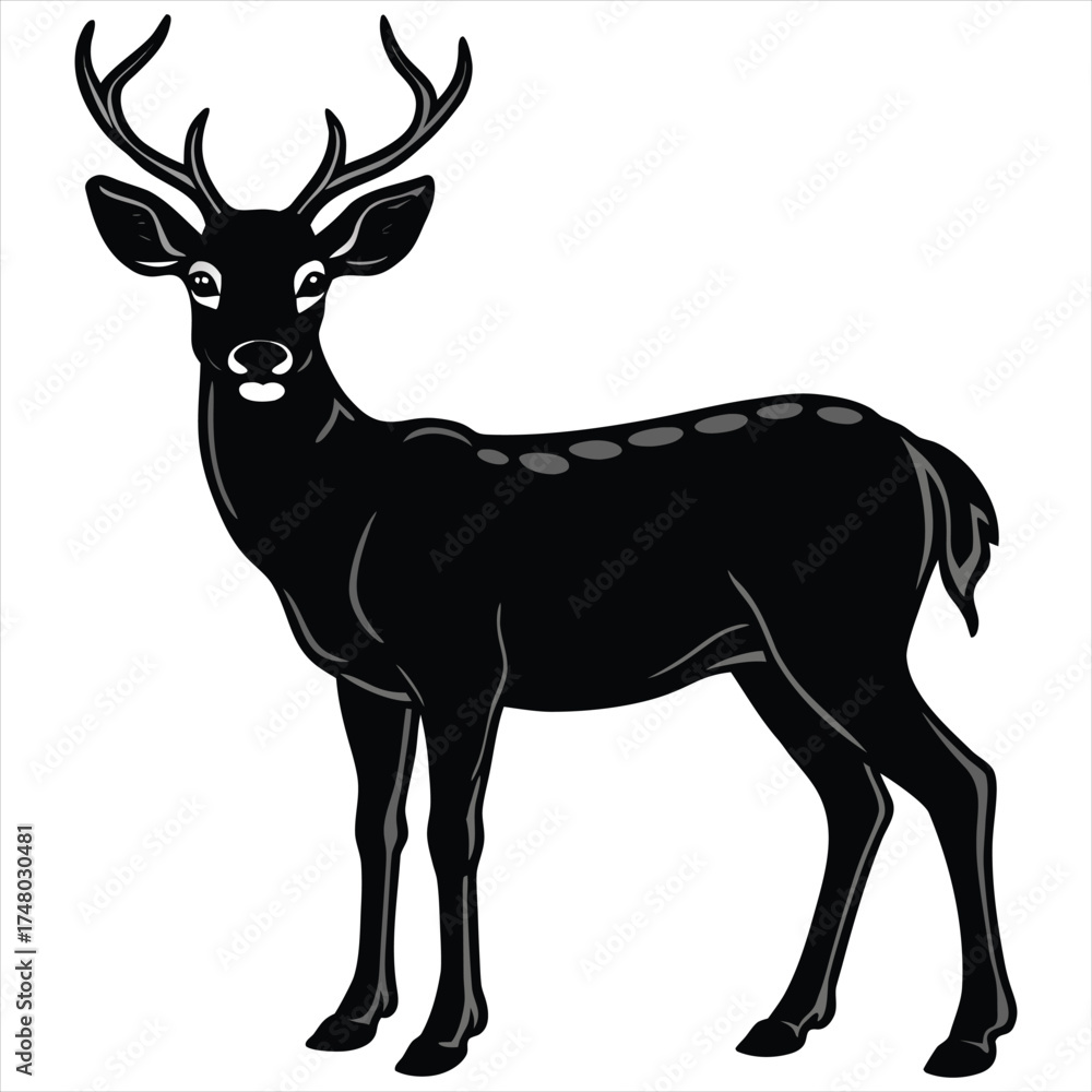 Fototapeta premium Deer Silhouette Vector,Elegant Wildlife Illustration, Wild Animal Design in Black and White,Deer vector,Deer design, Deer concept, Deer art, Deer topics,Deer doodle, 