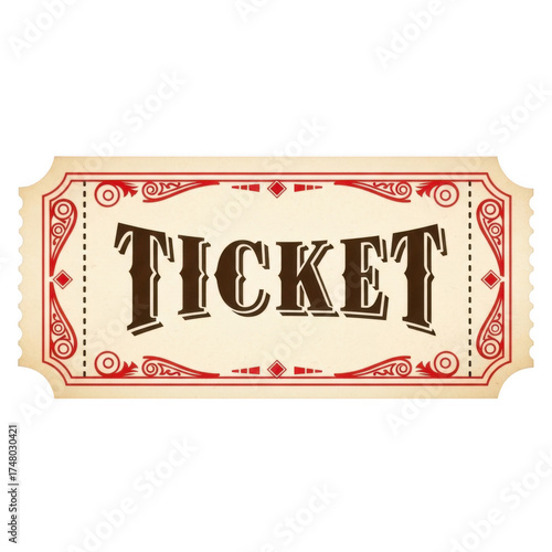 Vintage style ticket with ornate border isolated on transparent background