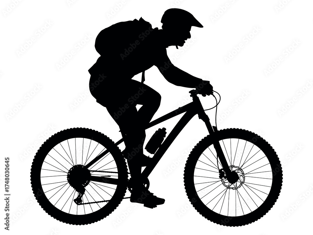 Obraz premium Silhouette of a Man Riding a Mountain Bike on a White Background