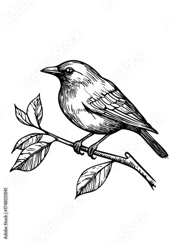 A branch supports the black silhouette of a raven, showcasing the bird's intricate feathers and well-defined outline