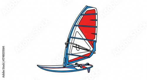 A vibrant vector illustration of a windsurf board with a colorful sail, , capturing the essence of summer, sport, and ocean adventure