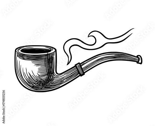 Iconic and vintage design of a classic smoking pipe, depicted in a black and white silhouette illustration