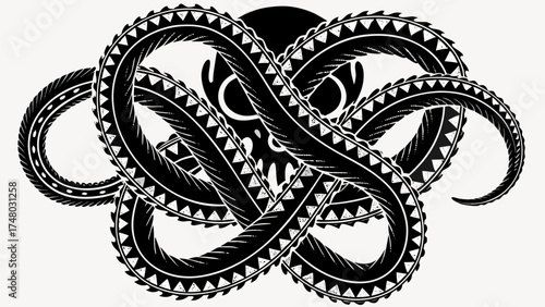 Tribal Skull Octopus Embrace Mysterious Ancient Symbol Tattoo Design