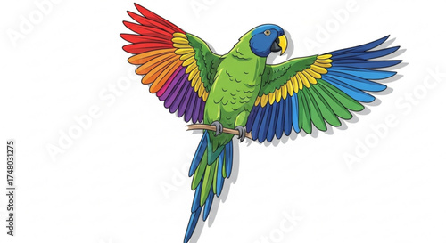 Colorful parrot with rainbow wings a vibrant and exotic bird, showcasing a spectrum of colors in its plumage and feathers