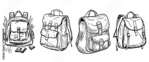 Black and white backpack silhouette illustration for hiking and travel themes’ becomes ‘Silhouette illustration of a backpack in black and white for travel and hiking themes