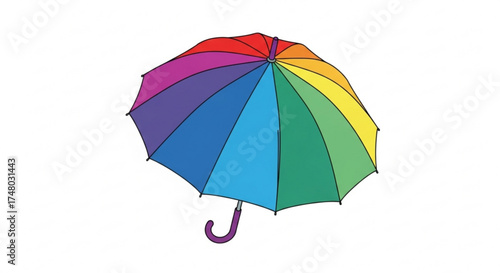 A vibrant rainbow umbrella, radiating cheerfulness and protection from the rain with its colorful canopy and sturdy handle